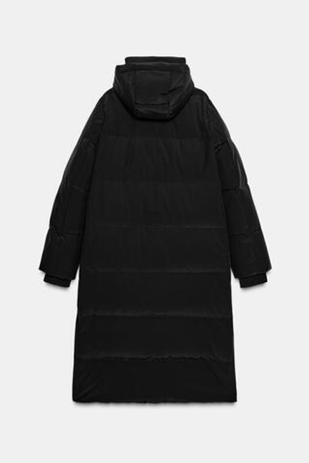 ZARA ДЛИННЫЙ ПУХОВИК С КАПЮШОНОМ WATER REPELLENT WINDPROOF, ЧЕРНЫЙ