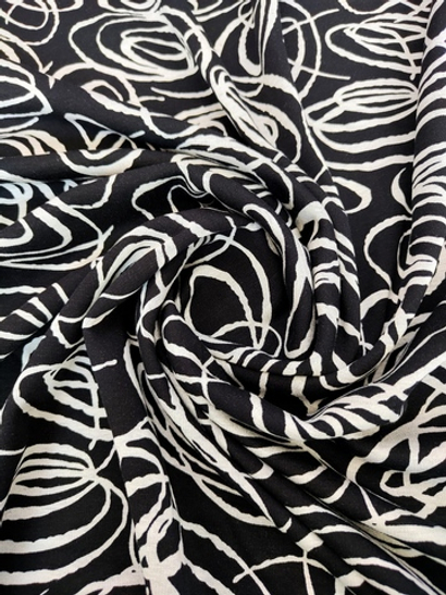 Трикотаж на флисе, принт геометрия, черный, белый, вискоза BENZ