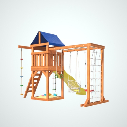 Детская площадка Fun Land с плетенным креслом, горкой и столиком со скамейками