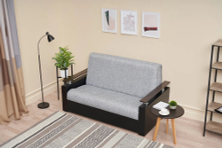 Диван-кровать Сантана, рогожка/экокожа, серый/чёрный, аккордеон