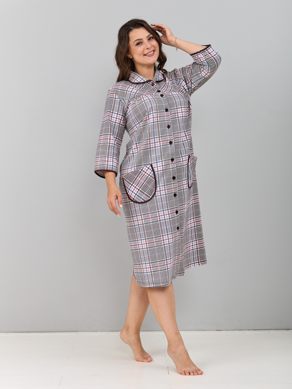 Халат Х-138/коричнево-розоваяклетка-к