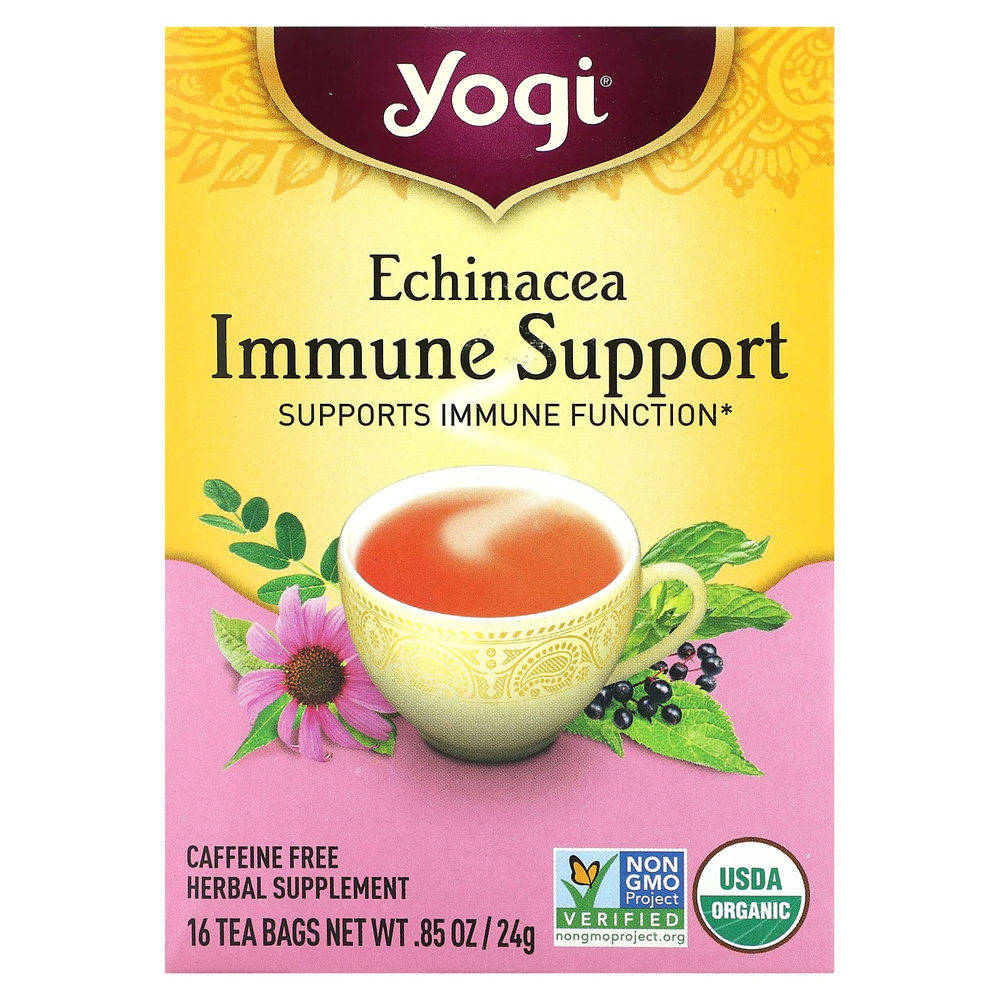 Yogi Tea, Immune Support, эхинацея, без кофеина, 16 чайных пакетиков, 24 г (0,85 унции)