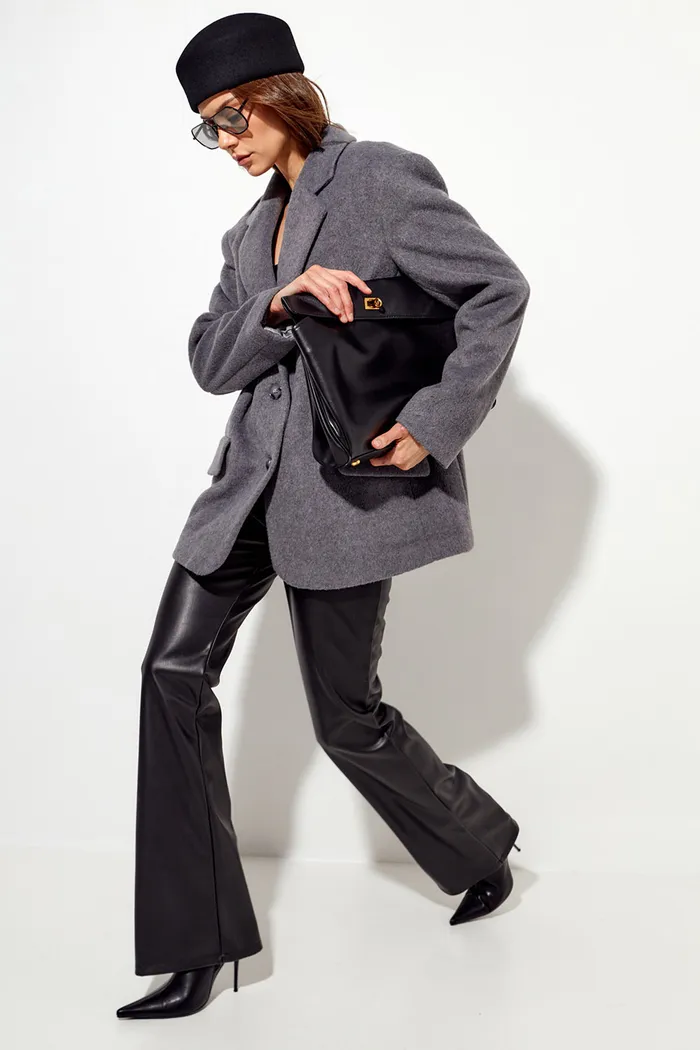 Пальто-пиджак с шерстью серого цвета