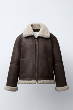 ZARA КУРТКА-ДУБЛЕНКА ИЗ ИСКУССТВЕННОЙ КОЖИ, КОРИЧНЕВЫЙ