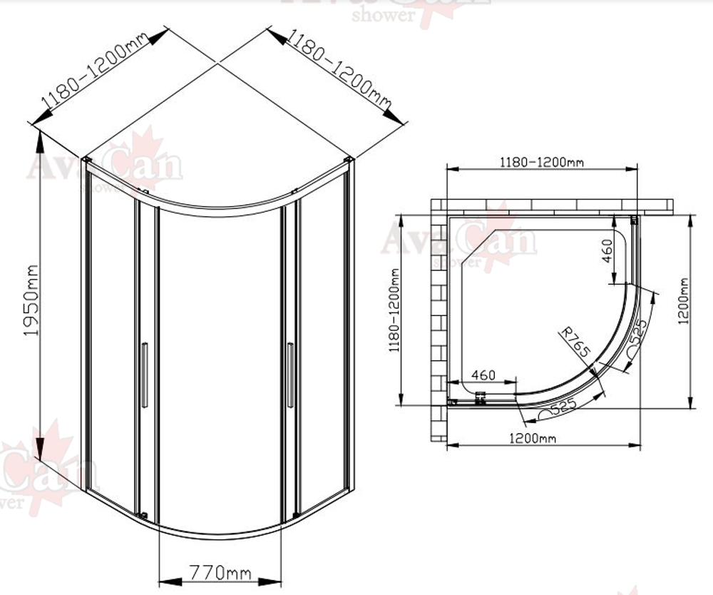 Душевой уголок AvaCan HC 120 MT