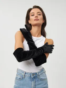 Перчатки длинные велюр