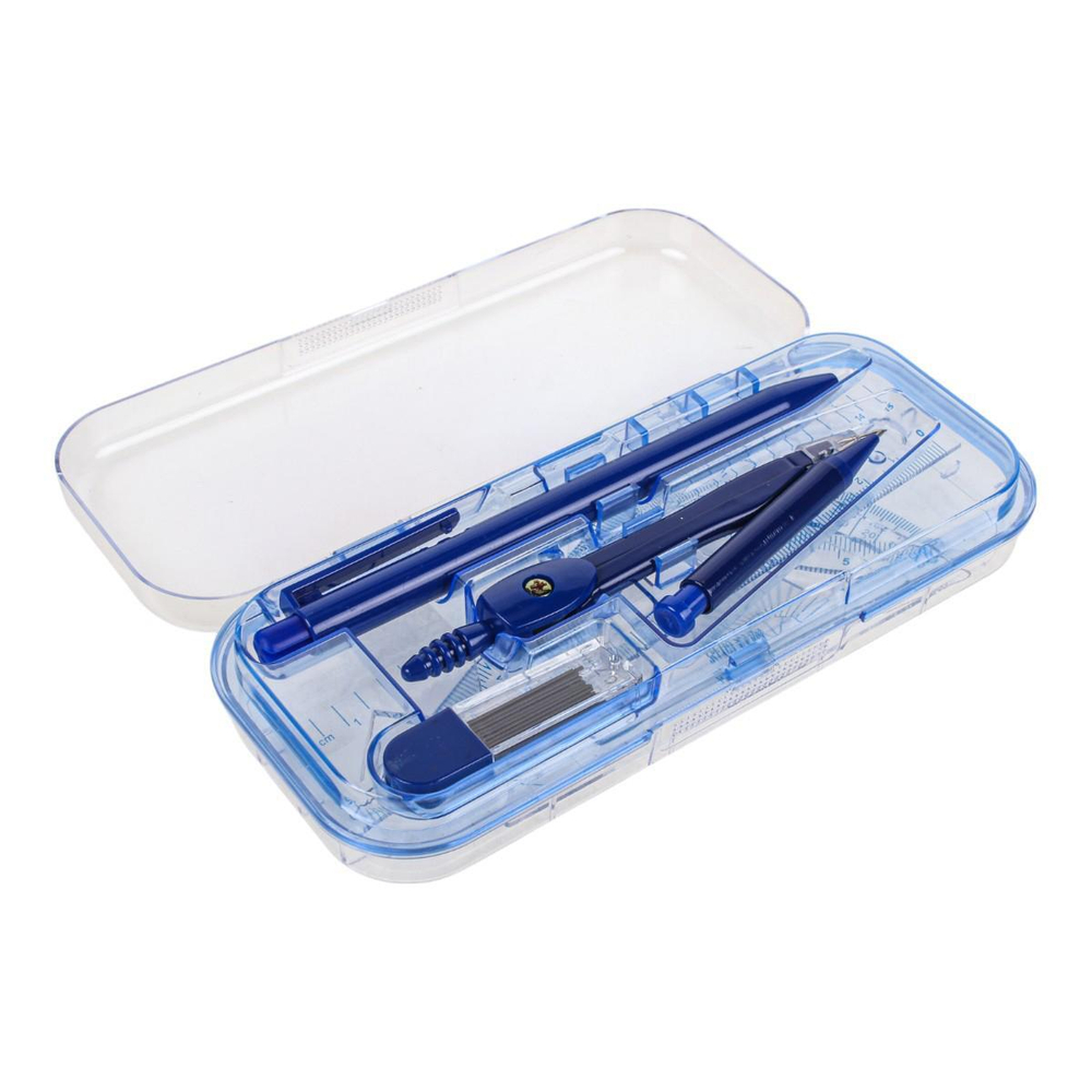 Готовальня 7 предм: циркуль-автомат, стержни, ручка, 4 линейки, пласт.футляр