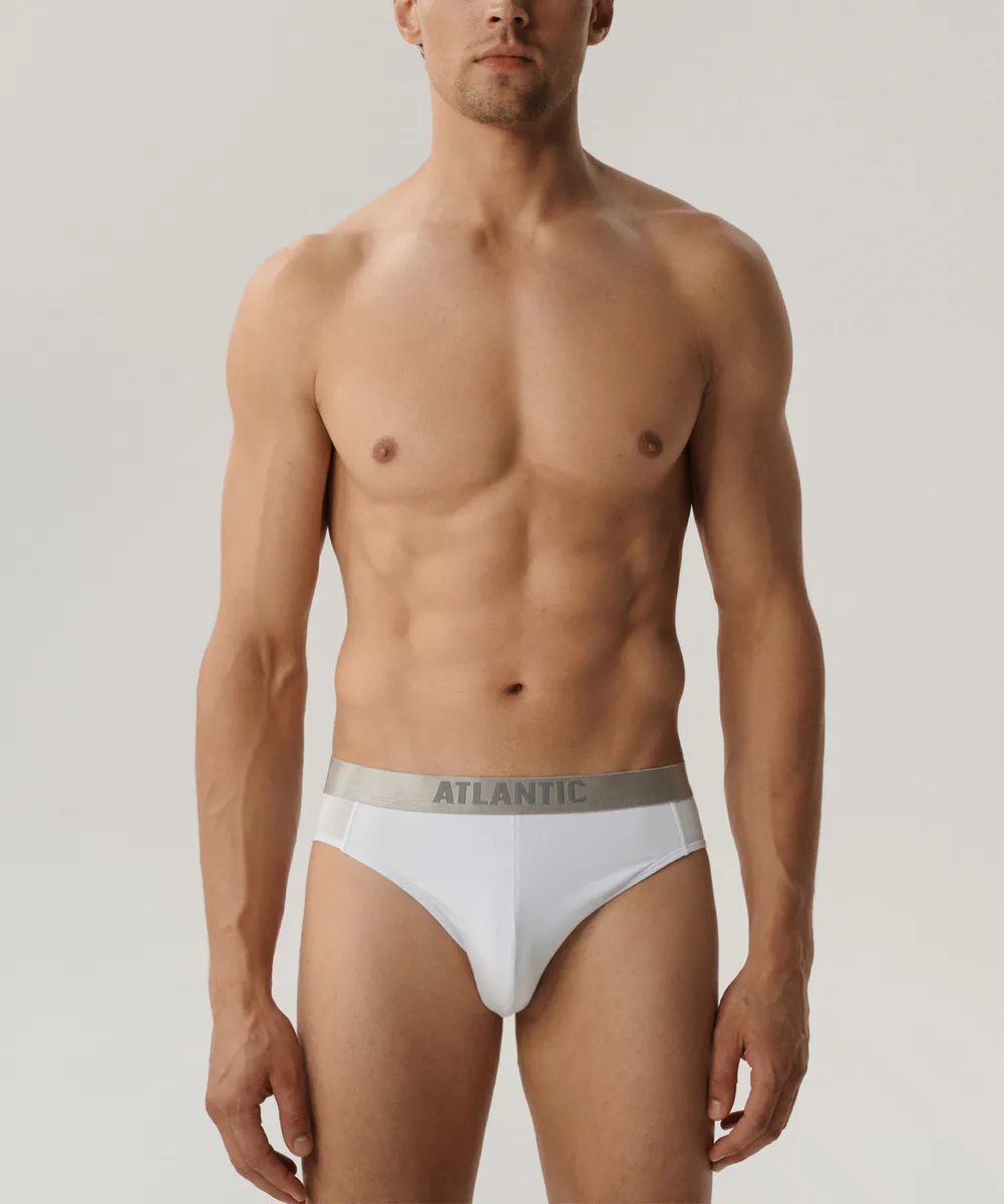 Мужские трусы слипы спорт Atlantic, набор из 2 шт., пима хлопок, белые, Basic 2BMP-013