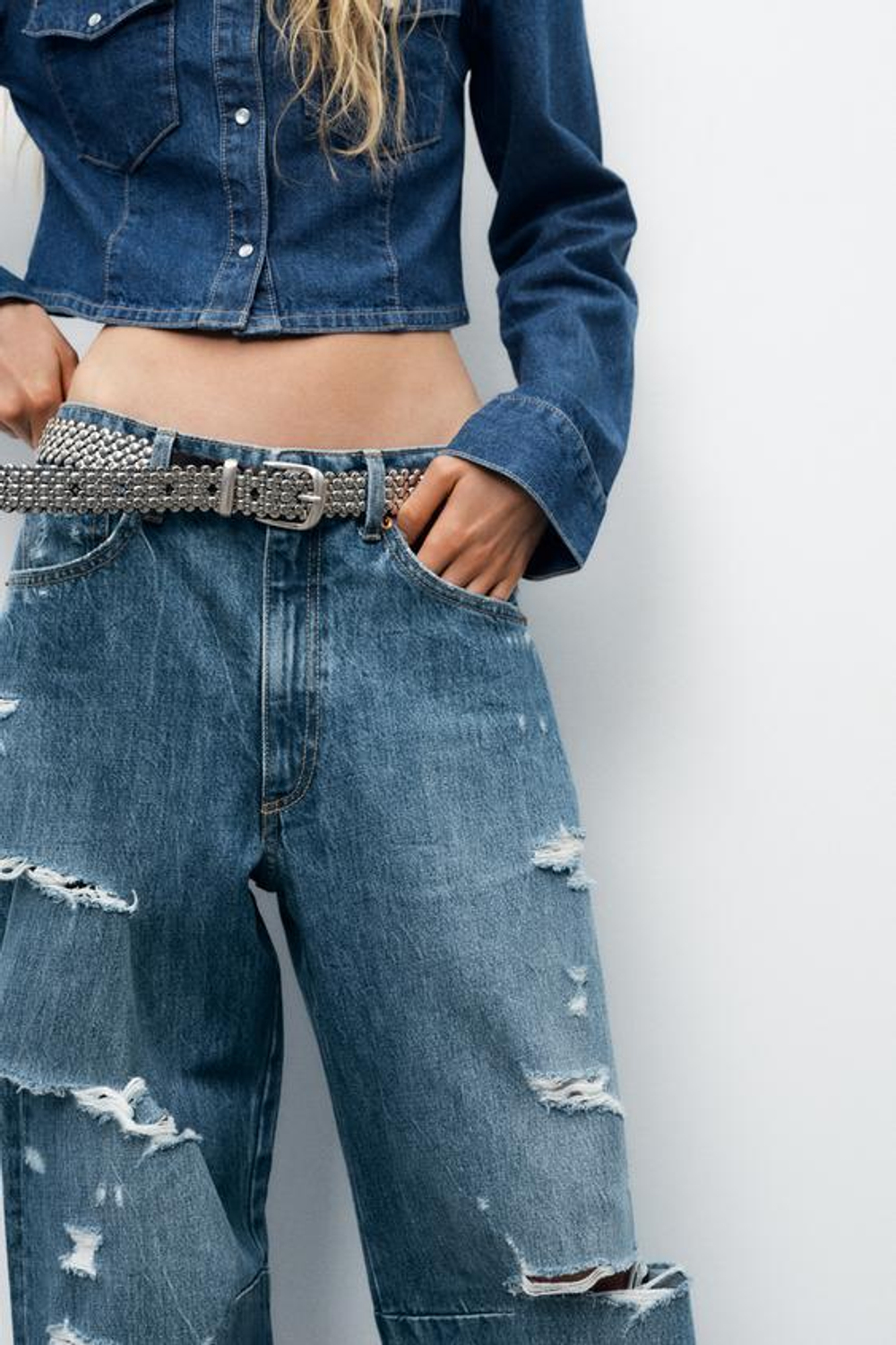 ZARA ДЖИНСЫ-БАЛЛОНЫ СРЕДНЕЙ ПОСАДКИ TRF, СИНИЙ