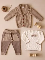 Зимний костюм-тройка Leoking с кардиганом и косами Бежевый