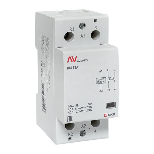 Контактор модульный КМ 63А 1NO+1NC 230В АС (2 мод.) AVERES EKF
