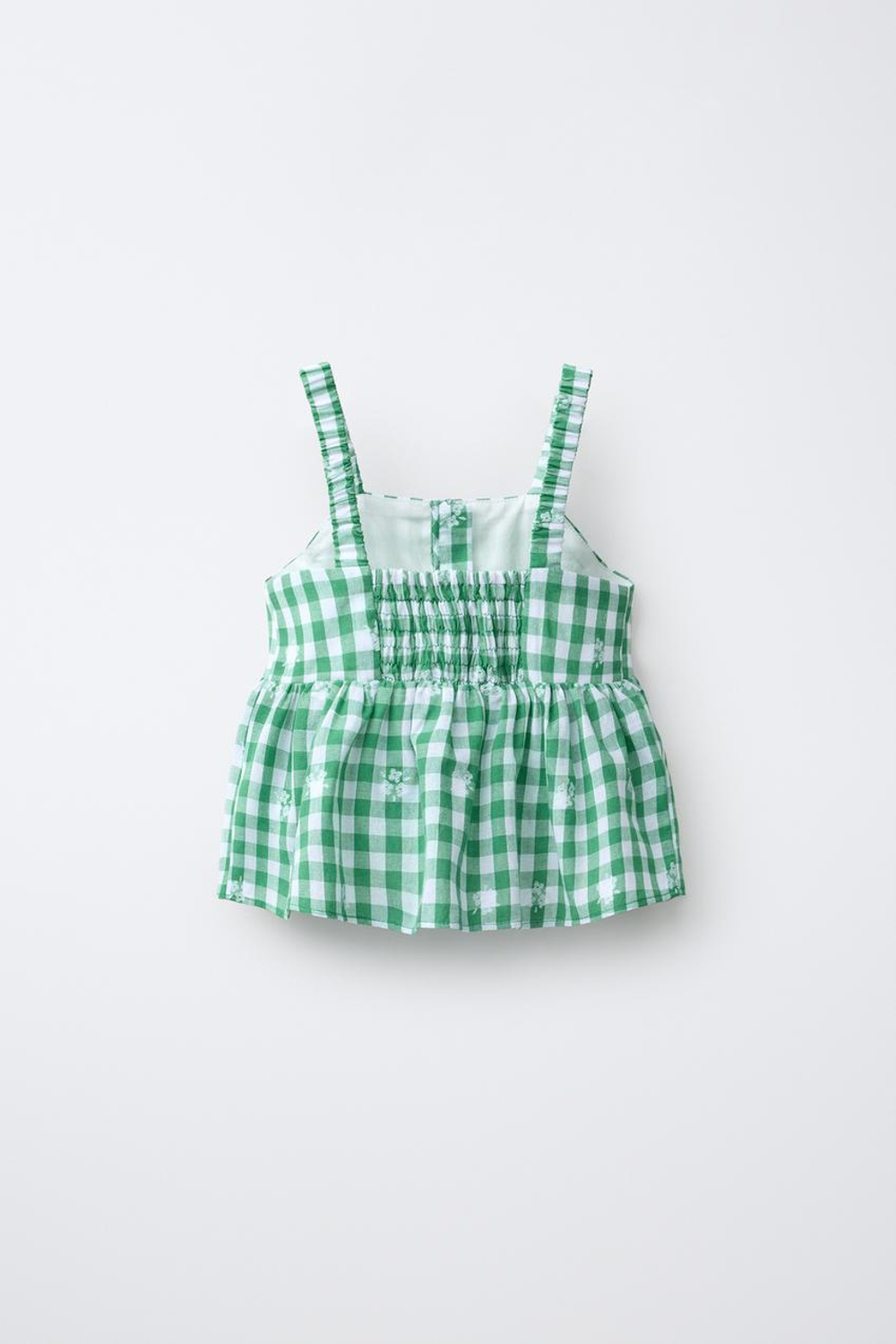 ZARA ТОП В КЛЕТКУ ВИШИ С ВЫШИВКОЙ, БЕЛЫЙ/ЗЕЛЕНЫЙ