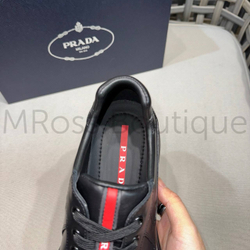 Мужские кроссовки Prada America’s cup кожаные черного цвета