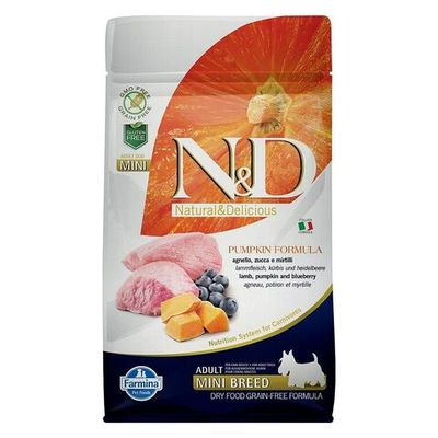 Сухой беззерновой корм N&D PUMPKIN для собак мелких пород из ягненка с черникой и тыквой 800г