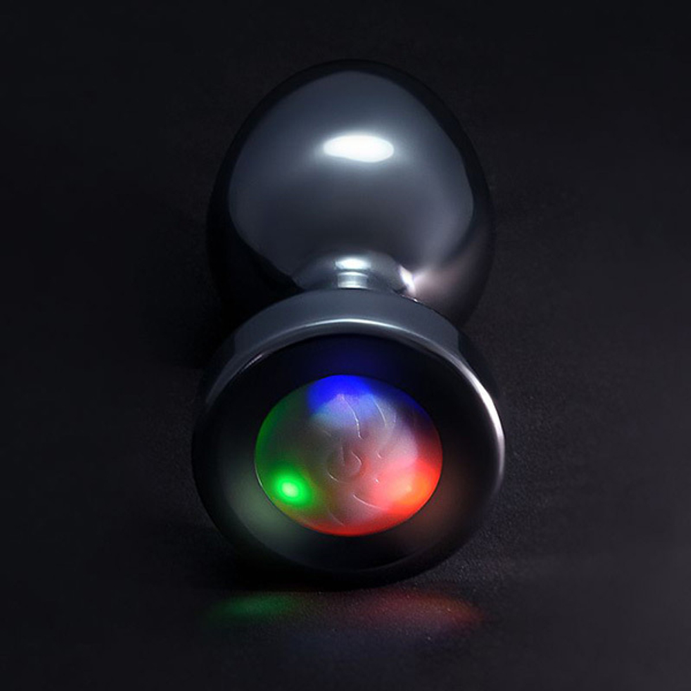 Серебристая анальная втулка 8,8см со светодиодами ToyFa Metal 717060-12