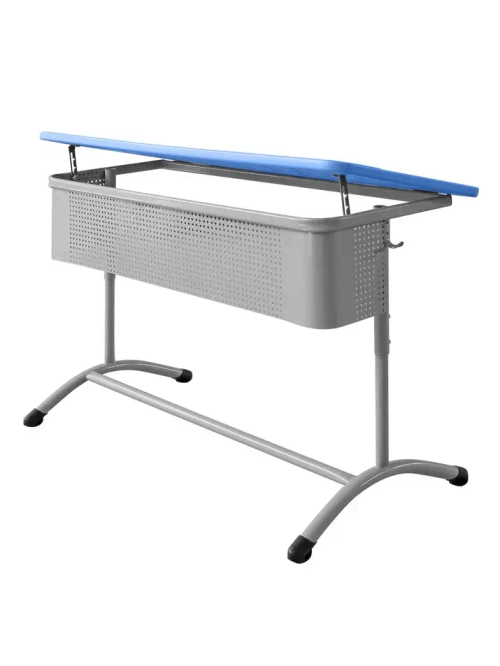Школьный двухместный стол с наклонной пластиковой столешницей ШСТ16, экран колокольчик
