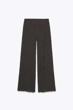 ZARA ШИРОКИЕ БРЮКИ ИЗ ТКАНЕВОГО МАТЕРИАЛА, ТЕМНО-КОРИЧНЕВЫЙ