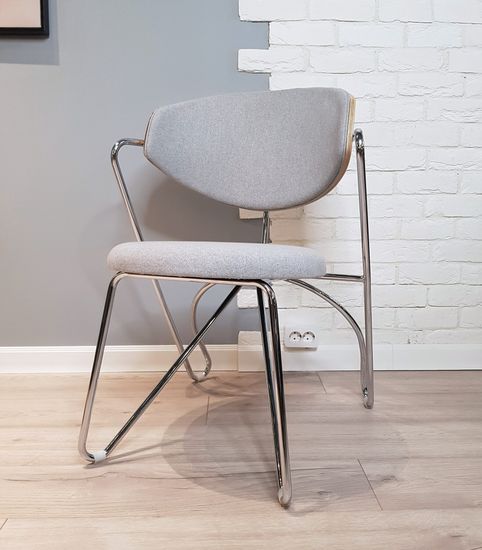 Кресло Nordic B111 металл, дерево, серая ткань