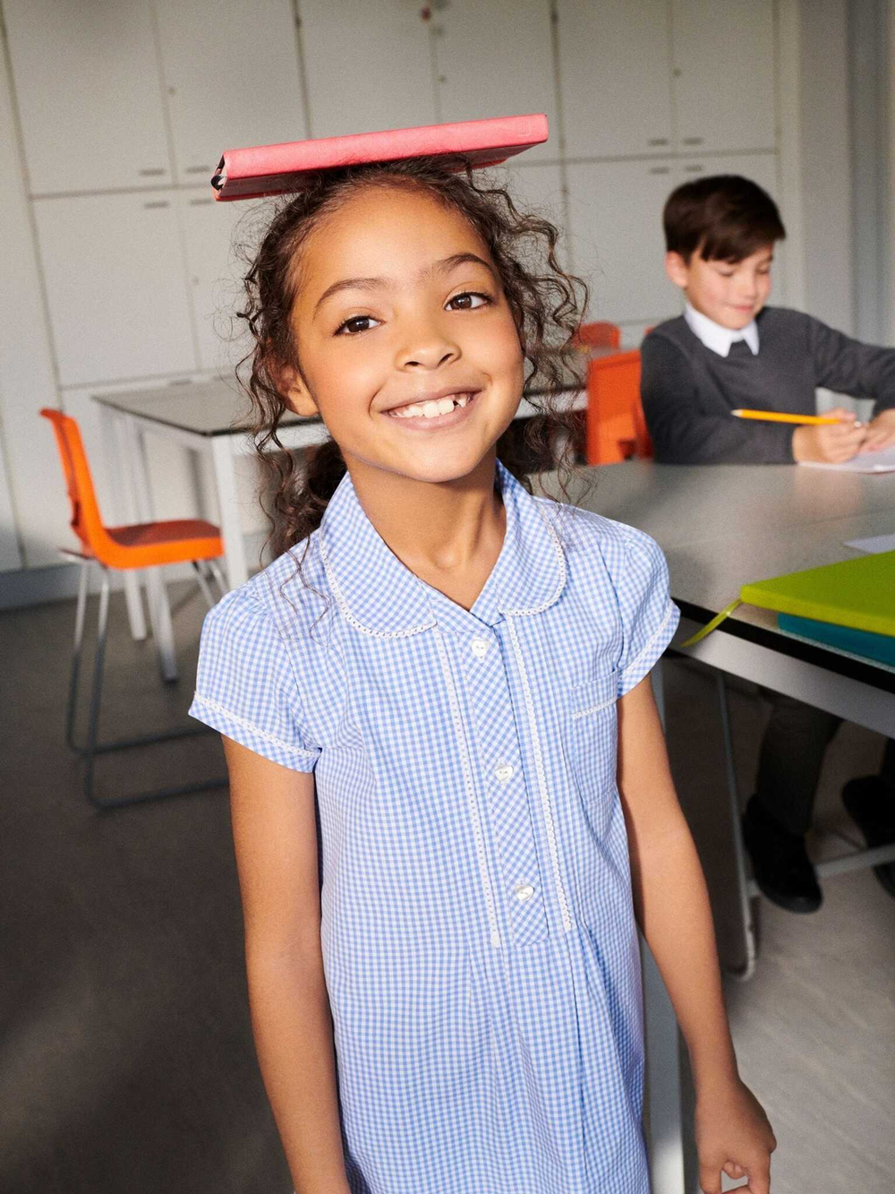 Платье школьное для девочки Next 776-822, Голубой, Белый