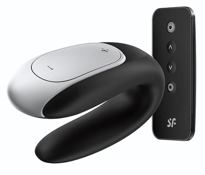 Чёрный вибромассажёр для пар Satisfyer Double Fun (Цвет: черный)