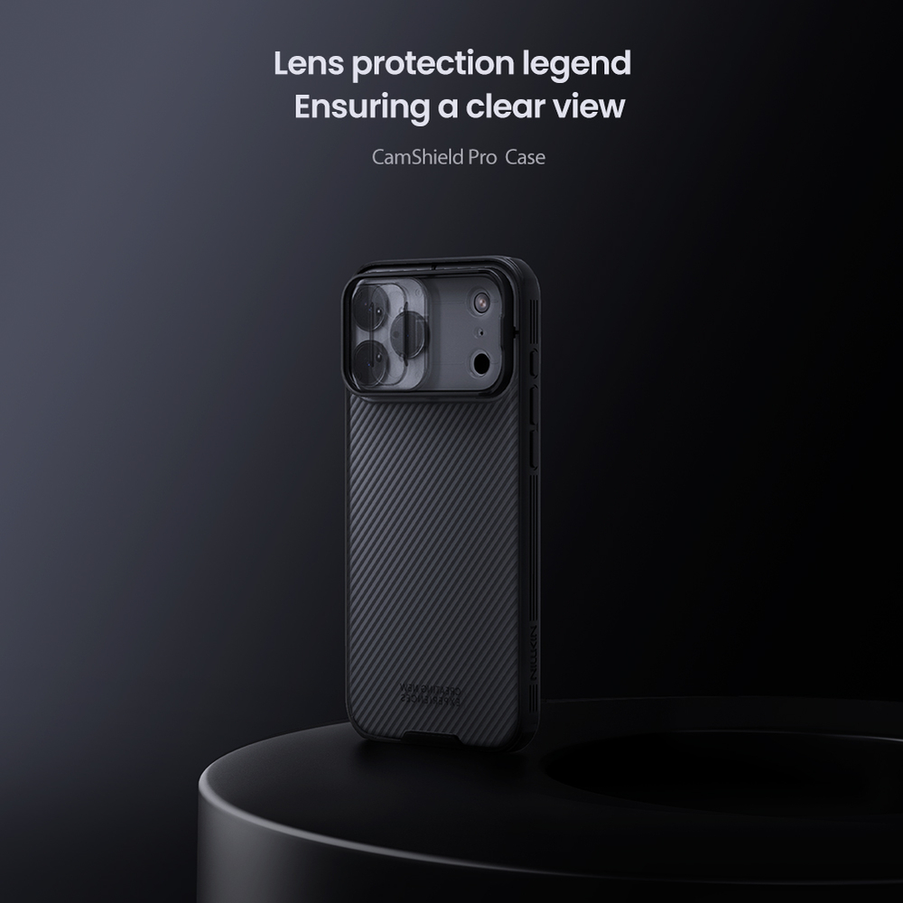 Чехол серого цвета (Transparent black) на iPhone 17 Pro Max, серия CamShield Pro (обновленная двойная защитная шторка для камеры) от Nillkin