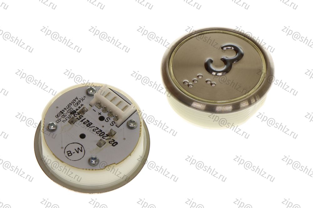 Кнопка (кнопочный модуль) BBP-R331-CMPLT-S-W-03-C &quot;3 этаж&quot;, круглая, статическая белая подсветка, Брайль.