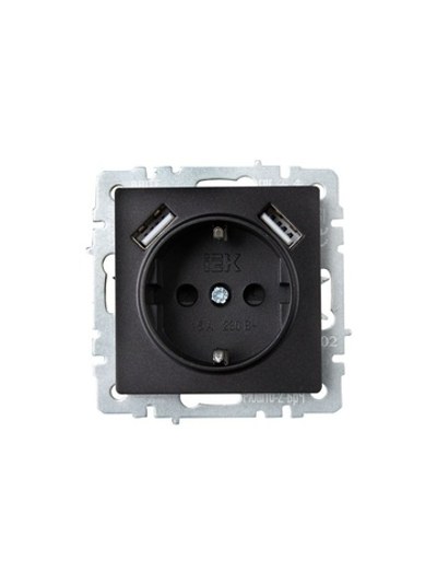 Розетка BRITE РЮш10-2-БрЧ 16А с USB A+A 3.1А с заземл. защ. шторки механизм черн. IEK BR-R14-16-U21-D31-K02