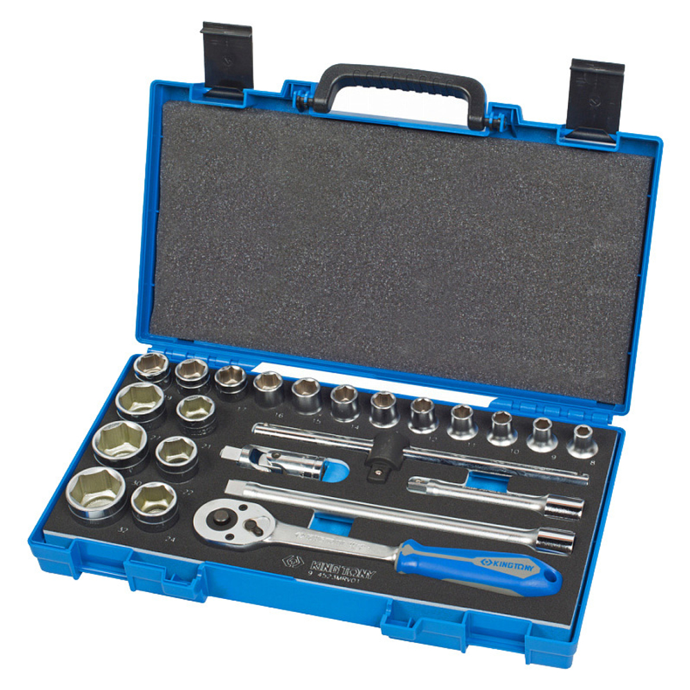 KING TONY (4523MRV01) Набор торцевых головок с принадлежностями 1/2", 6-гранные, 8-32 мм, 23 предмета