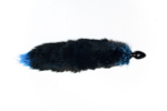 Малая чёрная анальная пробка с голубым лисьим хвостом (Цвет: голубой)