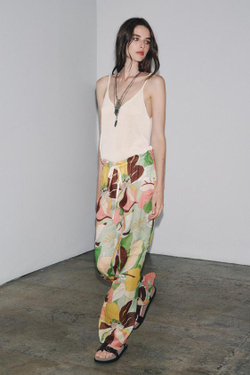 ZARA БРЮКИ ИЗ РАМИ С ЦВЕТОЧНЫМ ПРИНТОМ — ZW COLLECTION, ЗЕЛЕНЫЙ