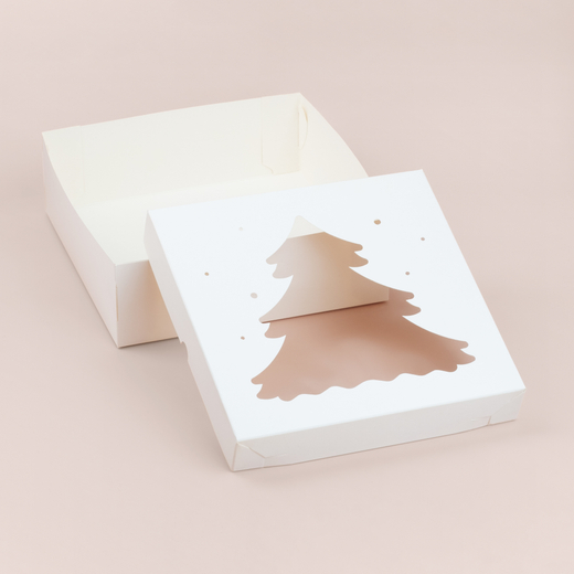 Коробка для зефира и печенья с окном ёлка 200*200*70 мм