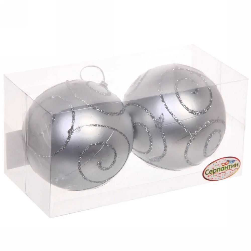 Новогодние шары 8 см (набор 2 шт) «Снежные узоры», Серебро