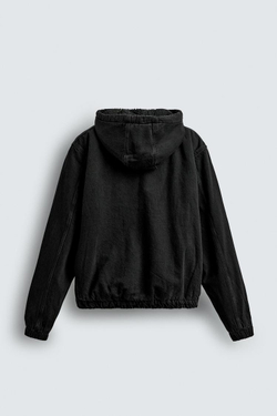 ZARA ДЖИНСОВАЯ КУРТКА С КАПЮШОНОМ И ОТДЕЛКОЙ ИЗ ИСКУССТВЕННОЙ ОВЧИНЫ, УГОЛЬНЫЙ