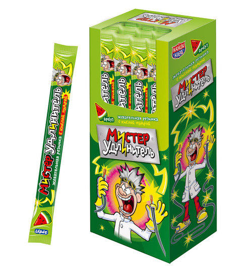 Жевательная резинка с кислой пудрой "Мистер удлинитель" со вкусом арбуза 18гр*30шт*12 блоков