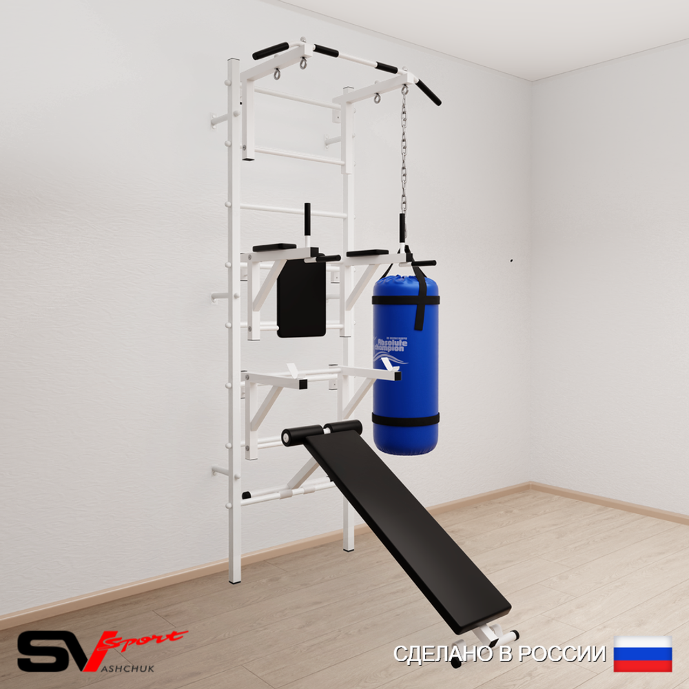 Шведская стенка Sv Sport усиленная 6073 (Турник стандарт/Брусья/Стойка/Скамья/Цепь/Мешок 30кг)