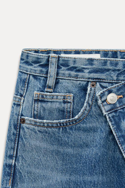 ZARA ДЖИНСЫ НА ЗАПÁХЕ С ШИРОКИМИ ШТАНИНАМИ И ВЫСОКОЙ ПОСАДКОЙ, СИНИЙ