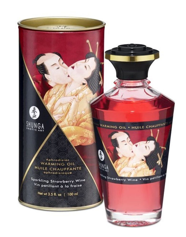 Разогревающее и съедобное масло для тела Shunga Afrodisiac Warming Oil.(клубничное вино 100 мл.) (Цвет: прозрачный)