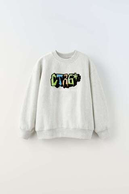 ZARA ТОЛСТОВКА С РЕЛЬЕФНЫМ ПРИНТОМ, СЕРЫЙ С МЕЛАНЖЕВЫМ ЭФФЕКТОМ