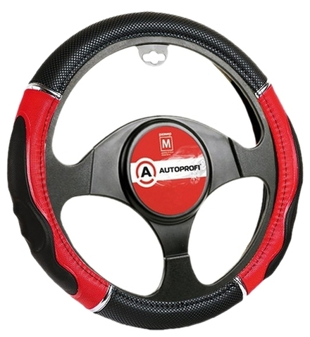 Оплетка руля Autoprofi GL-1020 BK/RD(M) черно/красная PU кожа + ПВХ вставки с тиснением спорт гель