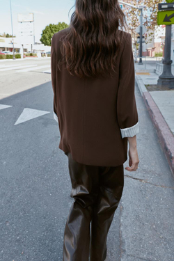 ZARA БЛЕЙЗЕР С ПРИНТОМ НА МАНЖЕТАХ, КОРИЧНЕВЫЙ