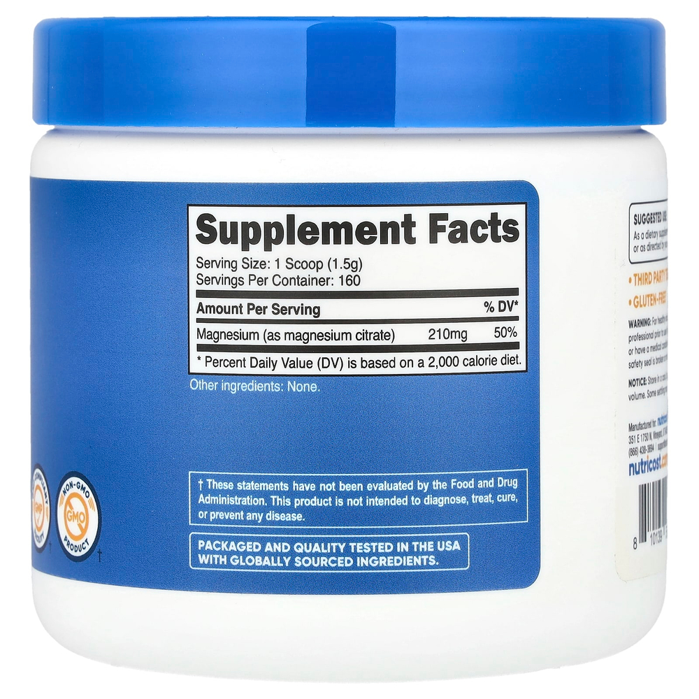 Nutricost, Цитрат магния, без добавок, 250 г (8,9 унции)