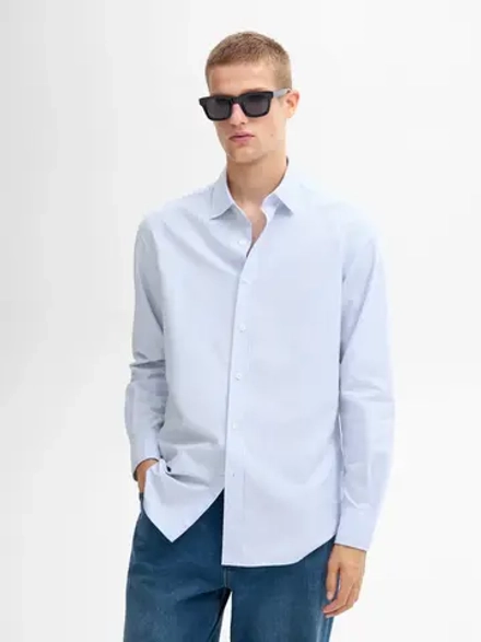 Massimo Dutti Рубашка оксфорд из 100% хлопка в полоску, небесно-голубой