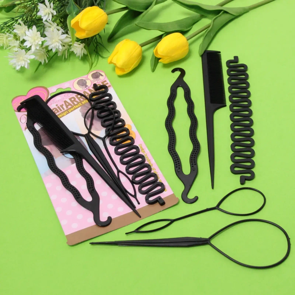 Набор для создания причёсок 5шт «Styling», цвет черный, 23*11,5см