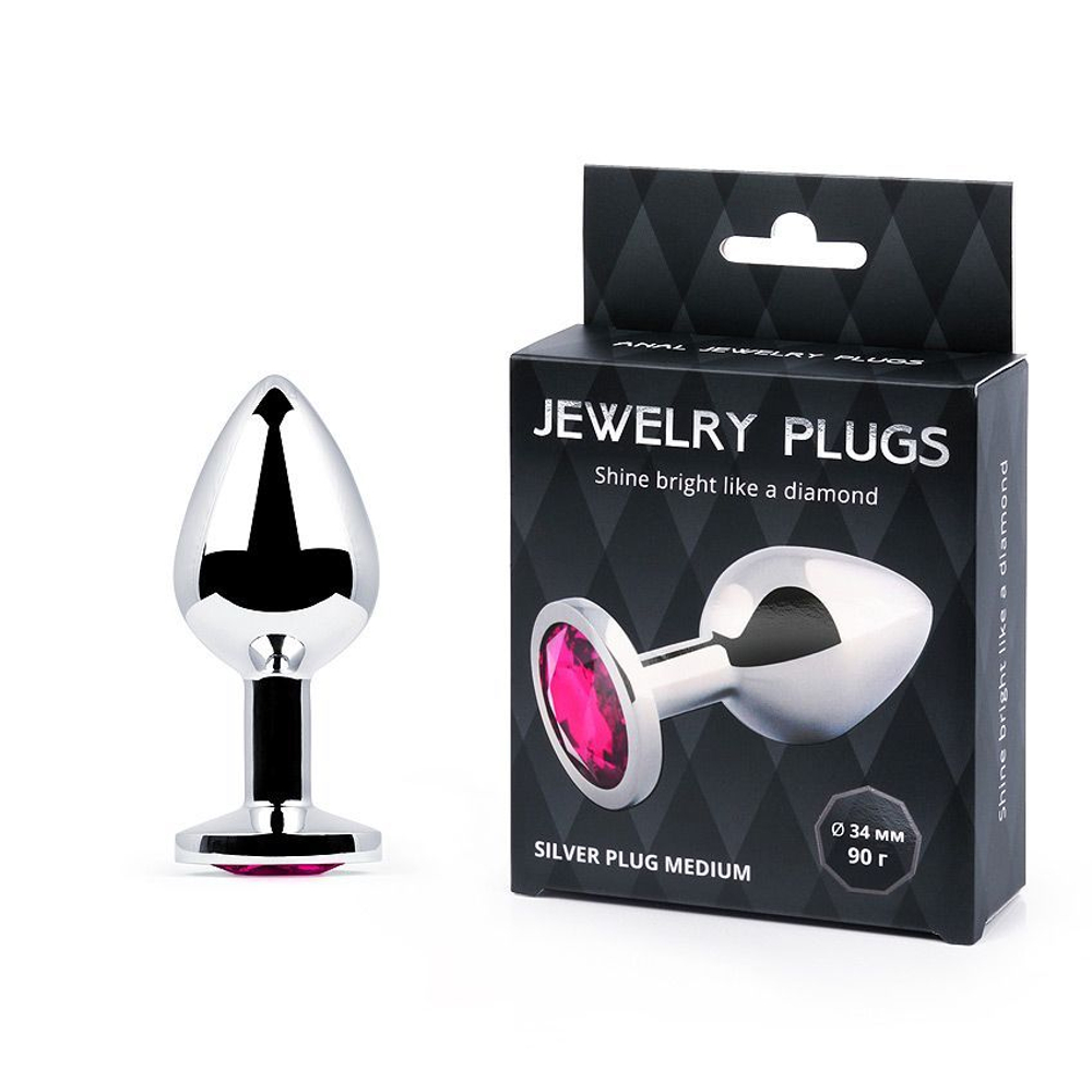 Silver plug medium (втулка анальная), l 82 мм, d 34 мм, вес 90г, цвет кристалла рубиновый, арт. sm-1