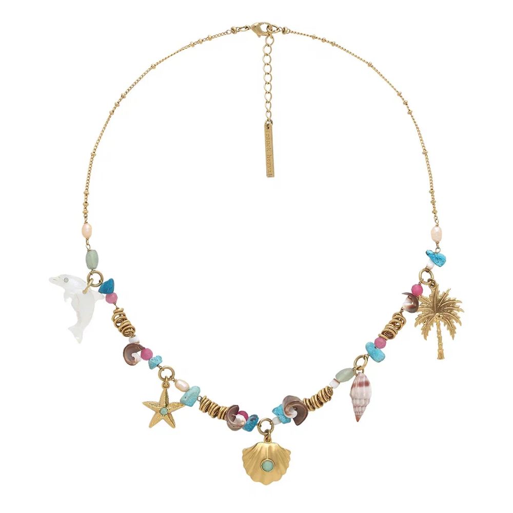 Колье Franck Herval, Summer, с ракушками, нефритом, жемчугом, перламутром, бирюзой и кристаллами, FH