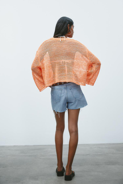 ZARA СВИТЕР ИЗ АЖУРНОГО ТРИКОТАЖА, ОРАНЖЕВЫЙ