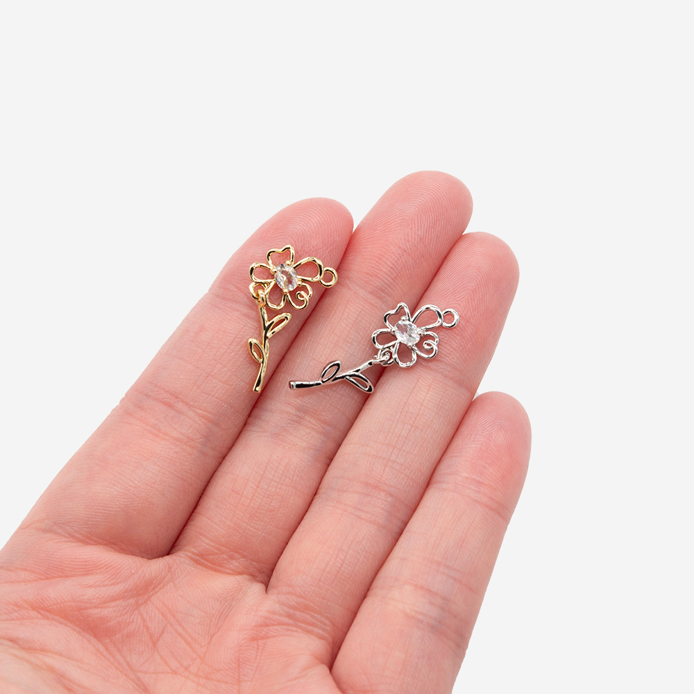 Подвеска составная "Цветок" 26,5*9,3мм, фианит, позолота