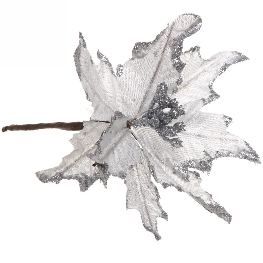 Украшение новогоднее «Пуансеттия-Метелица» 15 см, Серебро