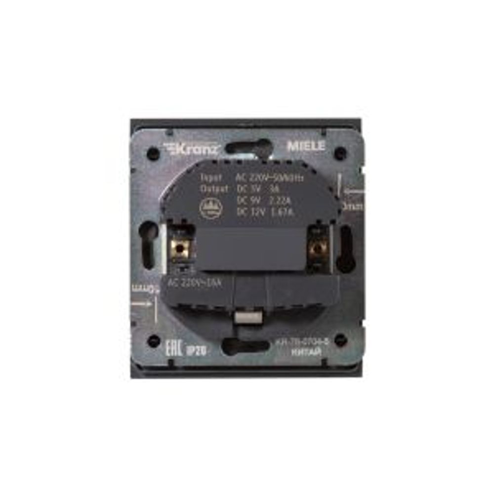 Розетка STRONG 1-ая с/з с/у з/ш 16А с USB A+C быстрой зарядки 5В/3А антрацит KRANZ