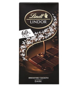 Экстра горький шоколад Lindt Lindor с нежной тающей начинкой 60% какао 100 г
